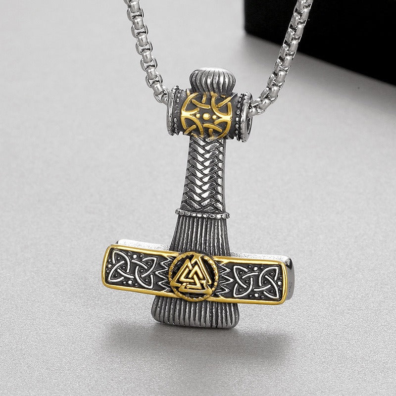 Kemstone Viking Mjölnir Hammer Necklace – Stainless Steel Norse Pendant for Men | Gothic Nordic Street Style KP130623-TLX