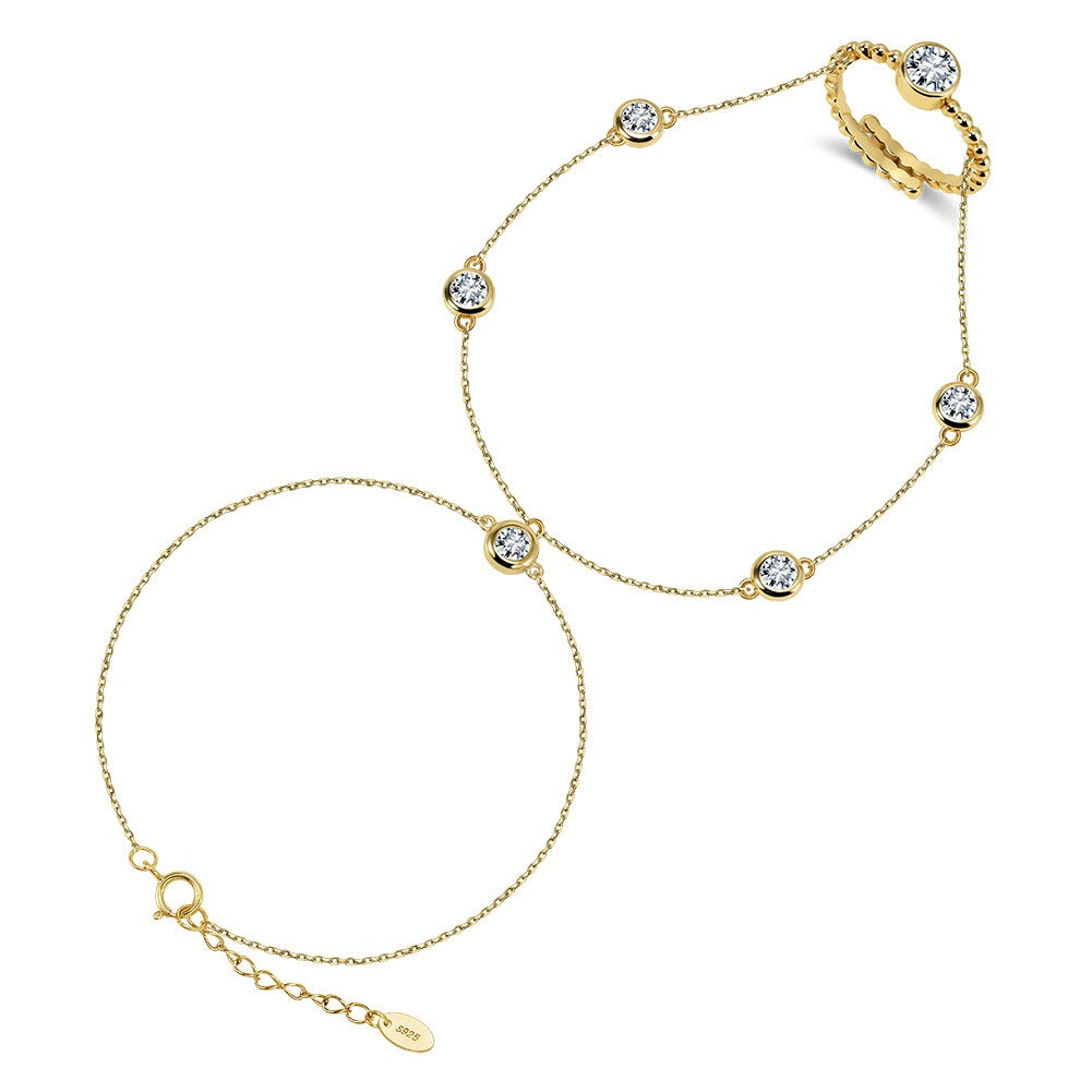 Kemstone 925 Sterling Silver Hand Chain Bracelet for Women Cubic Zirconia Gold Silver APV05