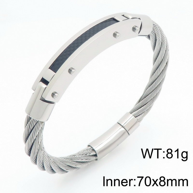 Kemstone Carbon Fiber Curved Plate Bracelet for Men – Titanium Steel with Vintage Wire Design KB210557-KFC