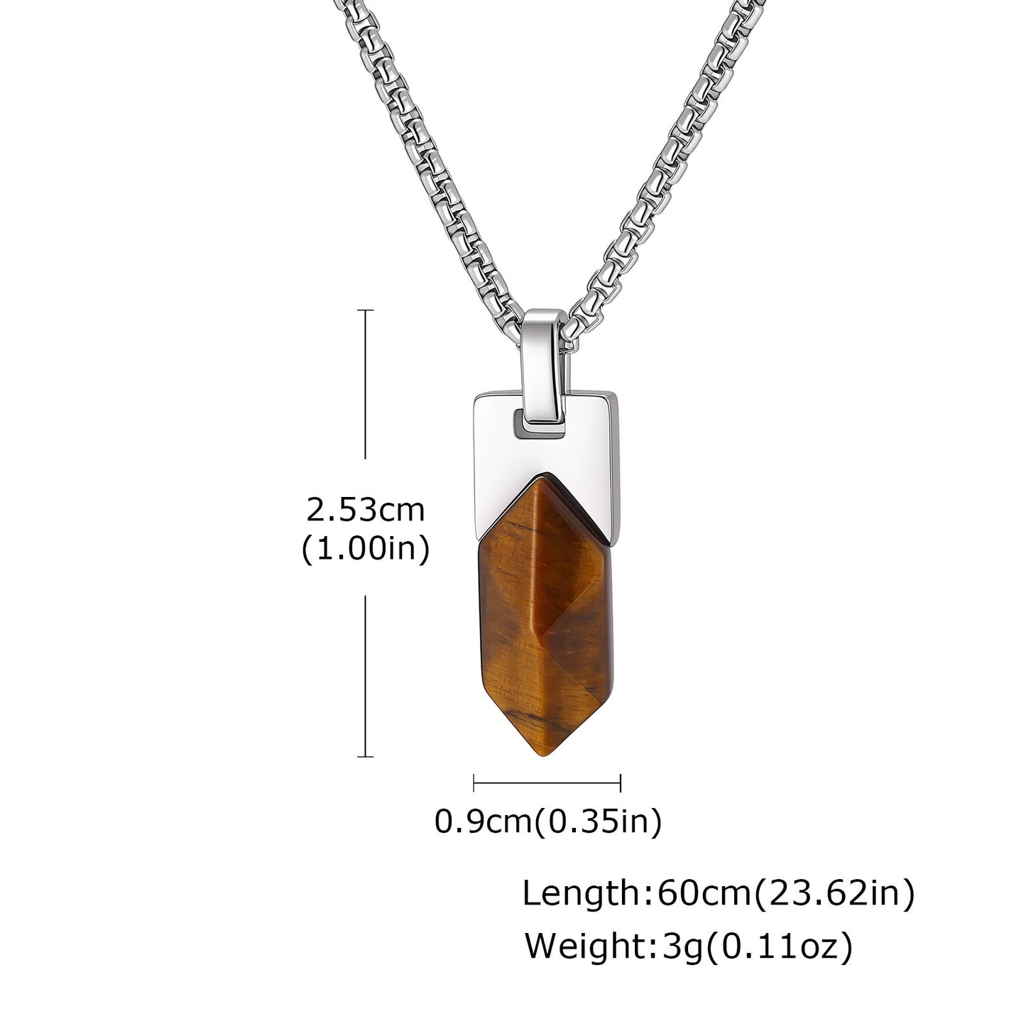 Kemstone Geometric Tiger Eye Pendant Necklace for Men Stainless Steel PN-2439