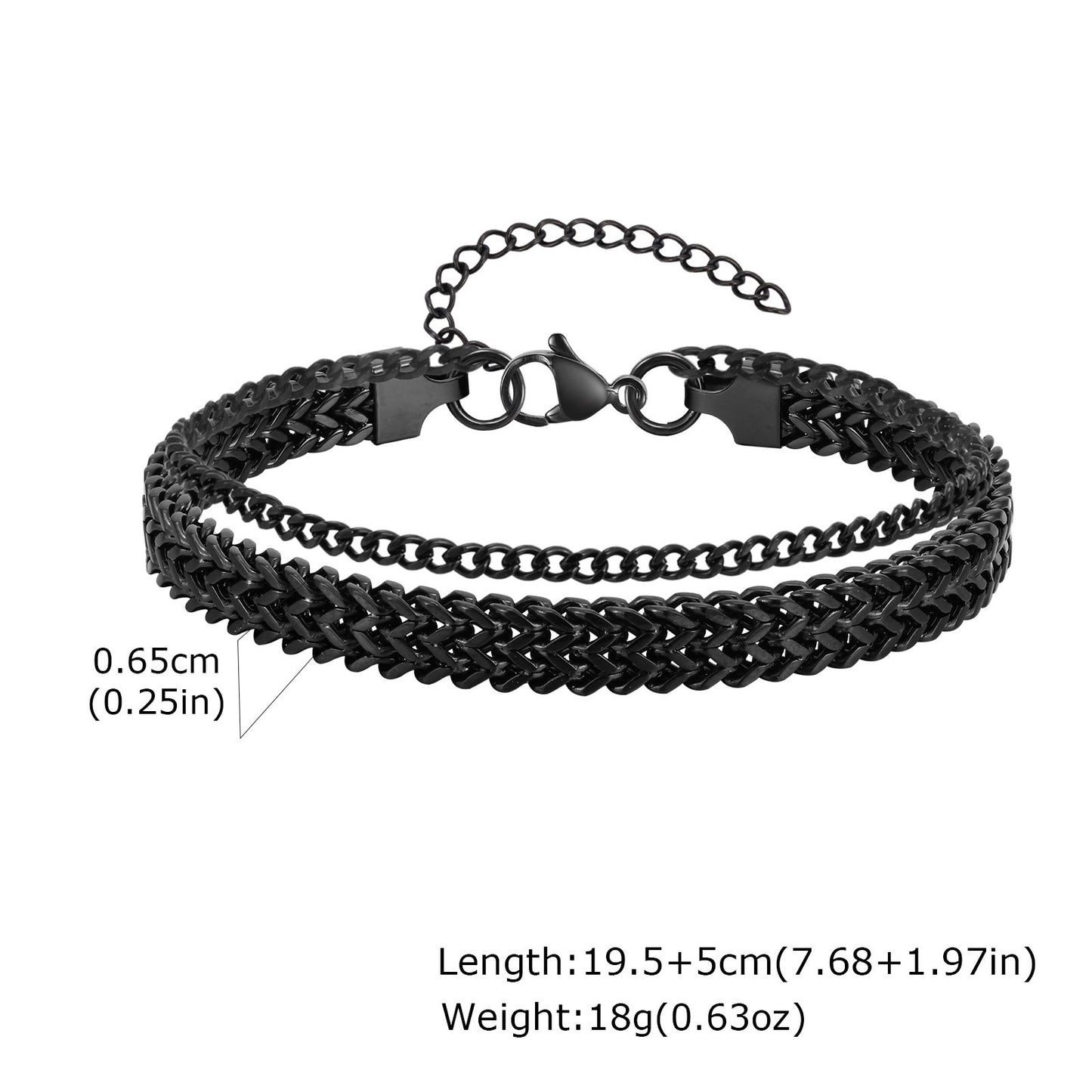 Kemstone Stainless Steel Double Layer Chain Bracelet – Black Layered Style for Men BR-1081