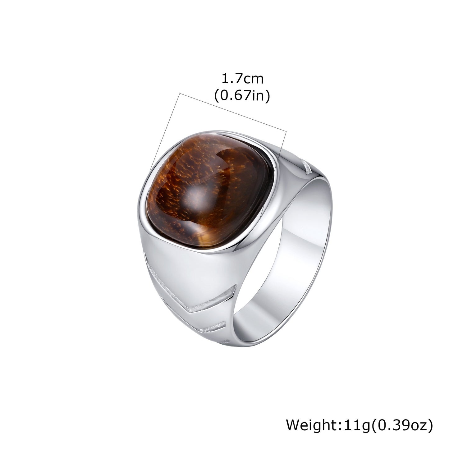 Kemstone Tiger Eye Signet Ring for Men Stainless Steel Oval Silver RC-1070