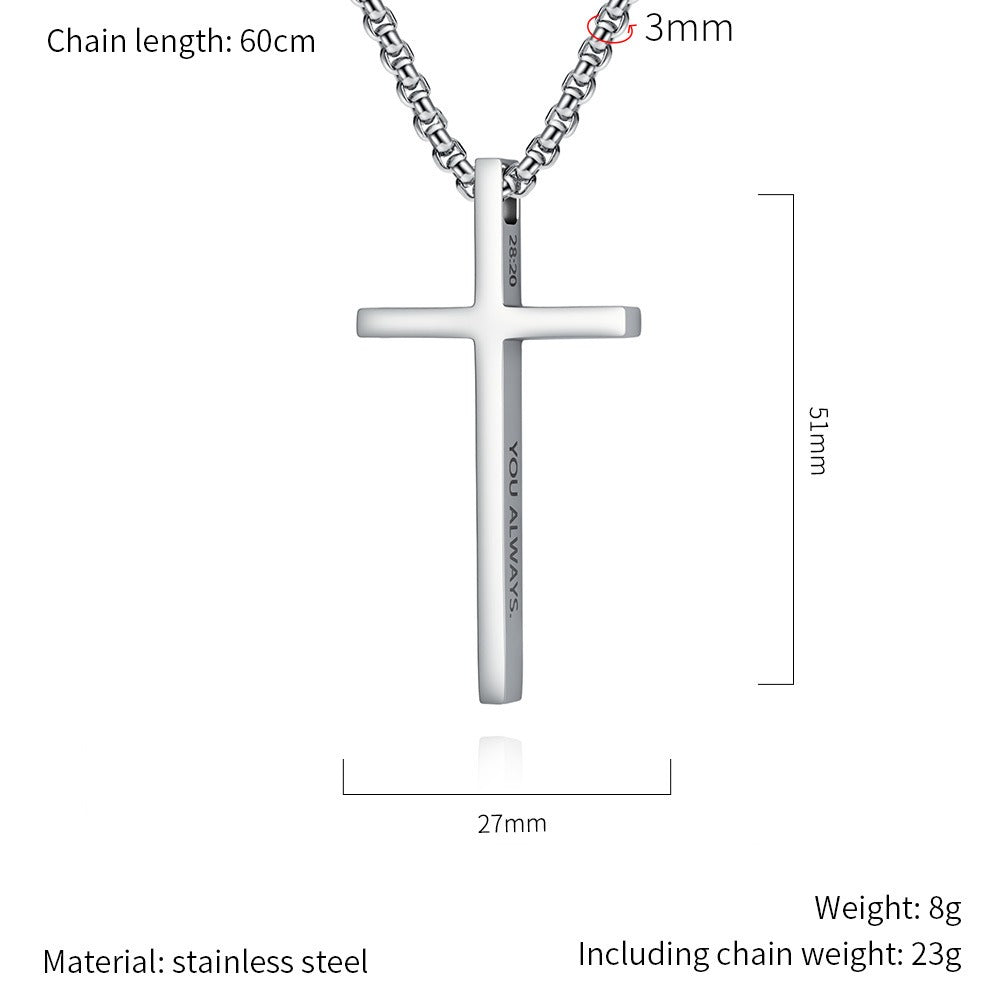 Kemstone Stainless Steel Engraved Cross Pendant Necklace for Men Minimalist Bar Chain K-PT670
