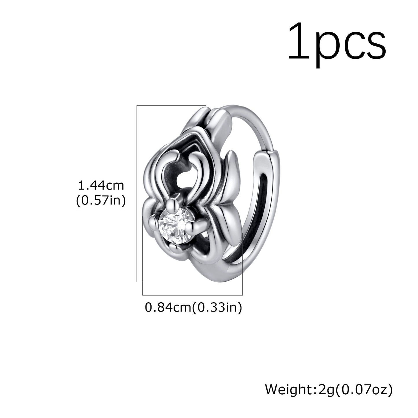 Kemstone Stainless Steel Cubic Zirconia Hoop Earring for Men Wrapped Setting Vintage Silver EH-885