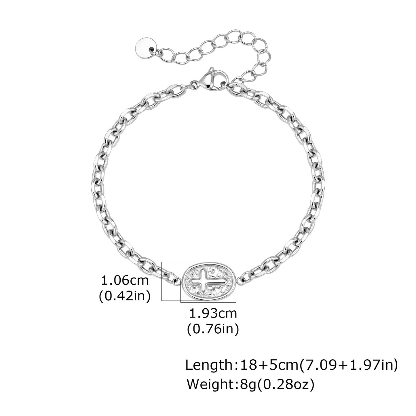 Kemstone Stainless Steel Cross Chain Bracelet for Men – Oval Plate Minimal Style Silver BR-2881