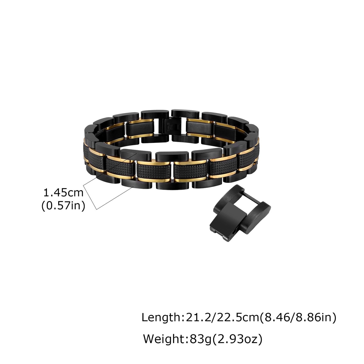 Kemstone Stainless Steel Watch Band Bracelet for Men – Black & Gold Detachable Links BR-734