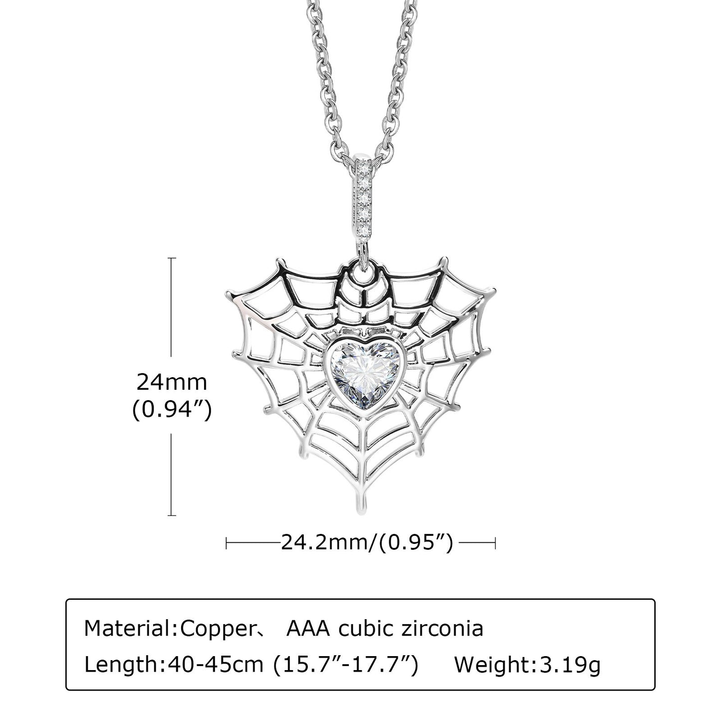 Kemstone Spider Web Heart Pendant Necklace – Gothic Cobweb Cubic Zirconia Chain PNB-160