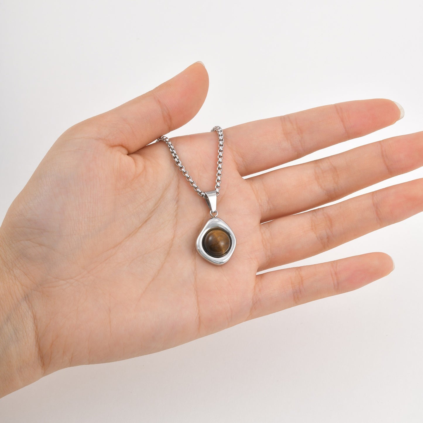 Kemstone Men’s Stainless Steel Necklace – Irregular Natural Stone Pendant Tiger Eye / Onyx / Turquoise PN-2189