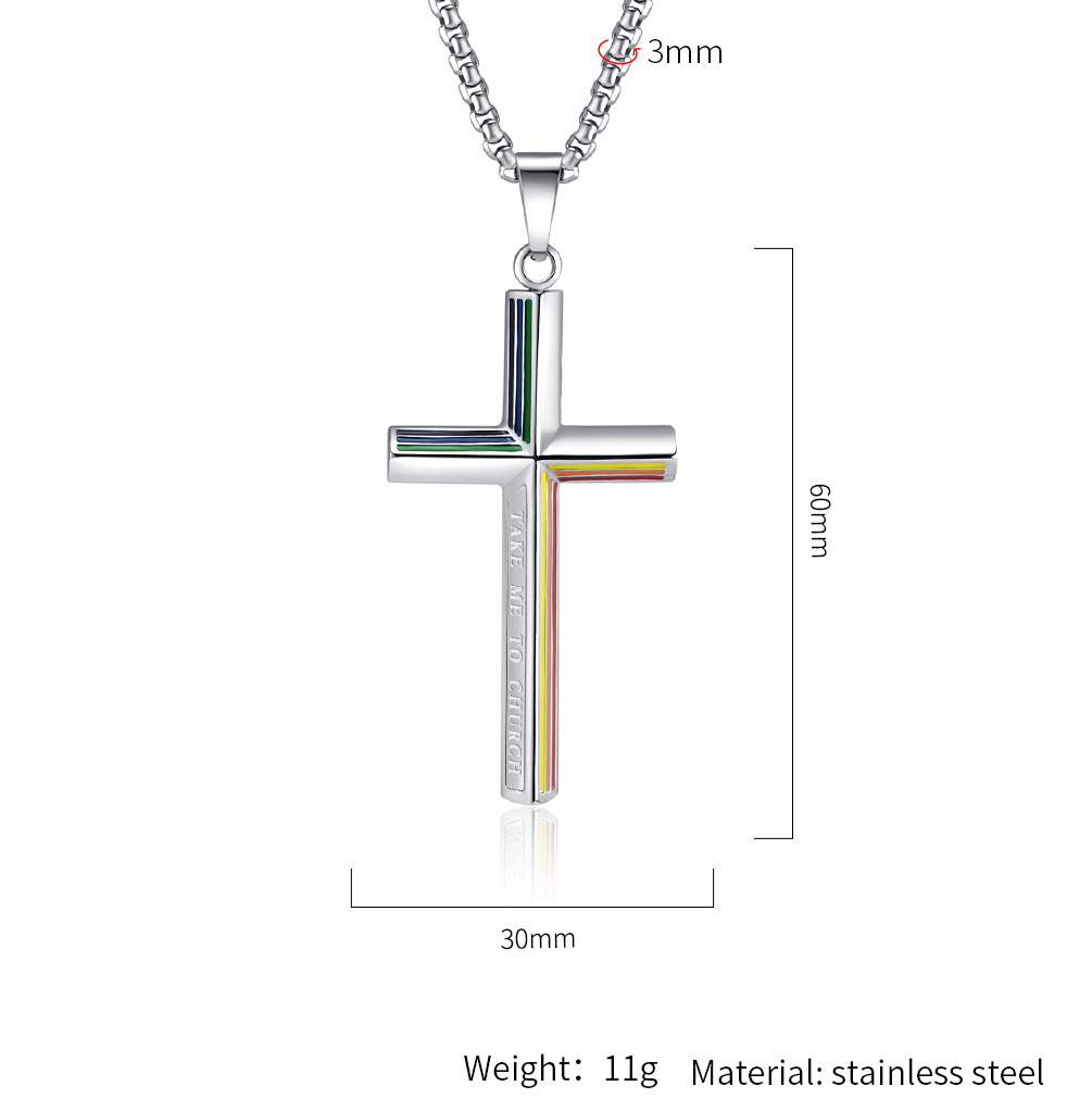 Kemstone Stainless Steel Rainbow Line Cross Pendant Necklace for Men Women K-PT524