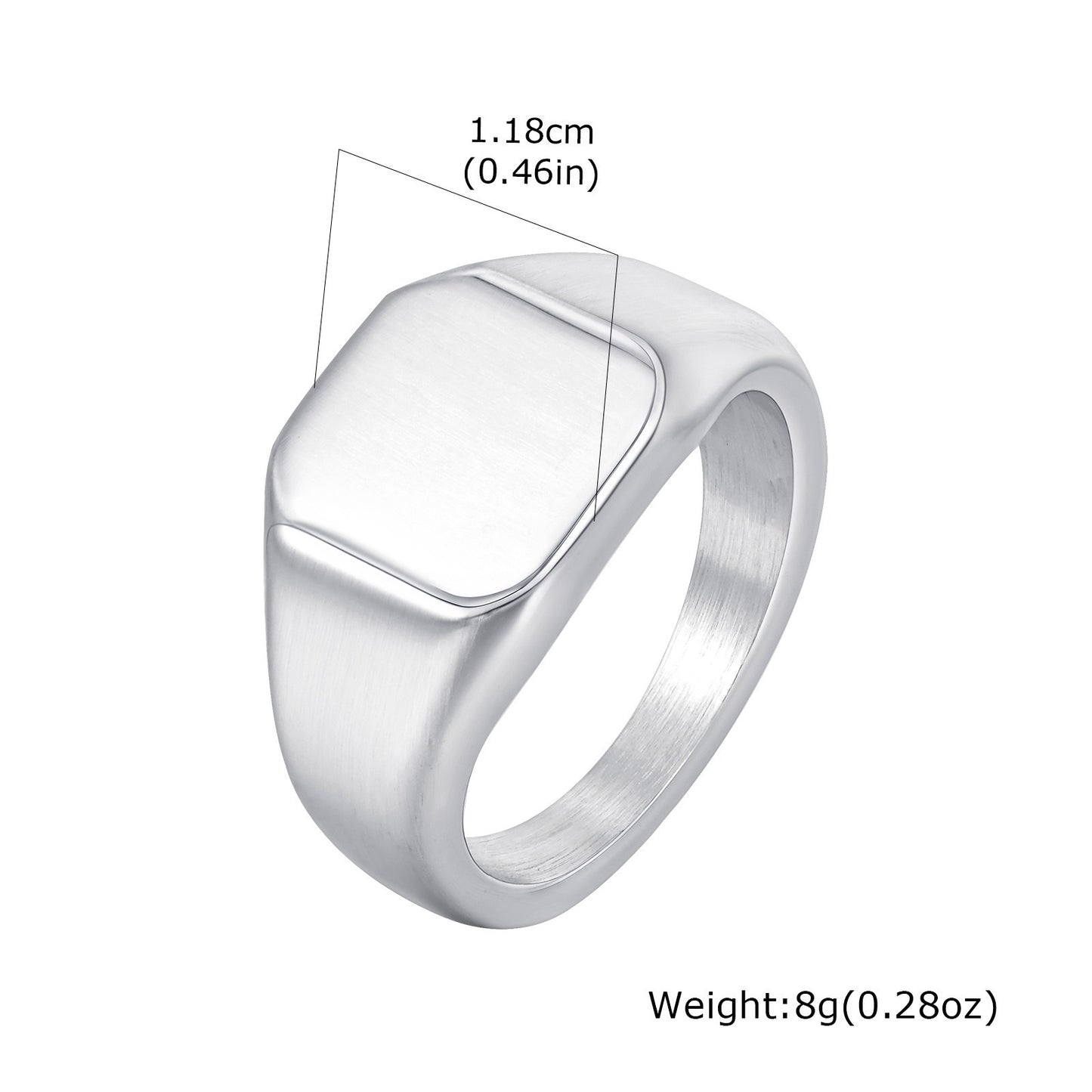 Kemstone Men’s Stainless Steel Square Signet Ring – Minimalist Brushed Silver Tone RC-693