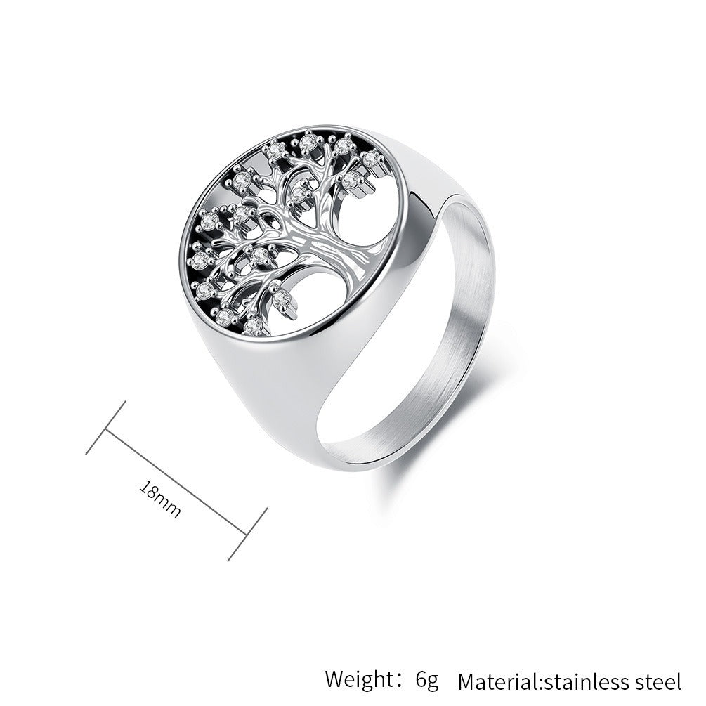Kemstone Tree of Life Ring – Stainless Steel Crystal Women’s Jewelry K-R1074