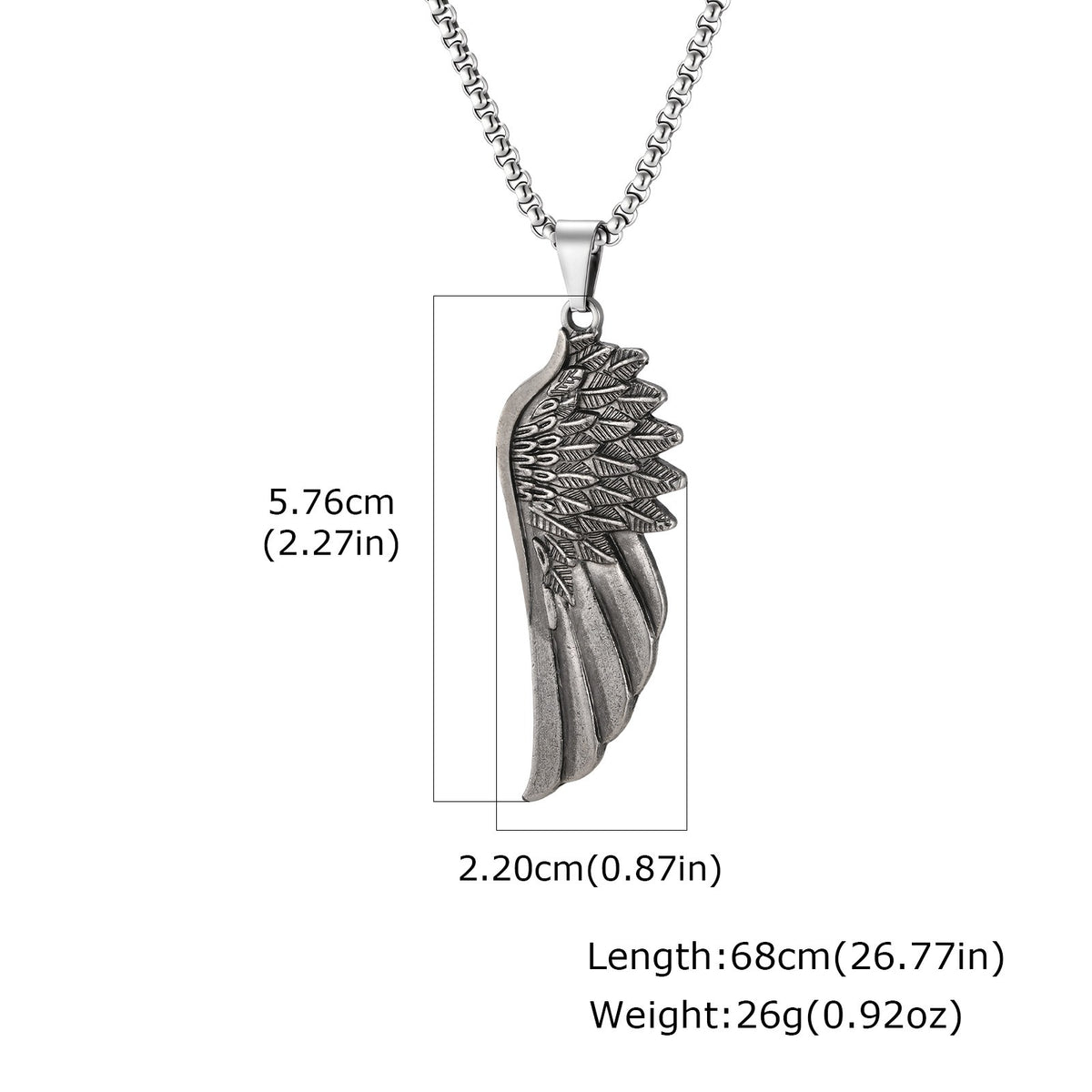 Kemstone Wing Pendant Necklace for Men Alloy Feather Relief NC-3026