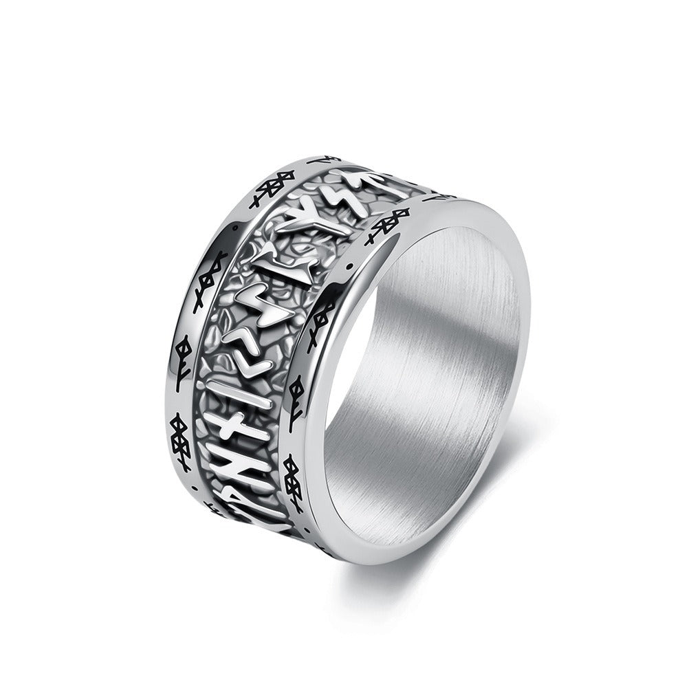 Kemstone Stainless Steel Viking Rune Ring – Spinner Band Style for Men K-R1153