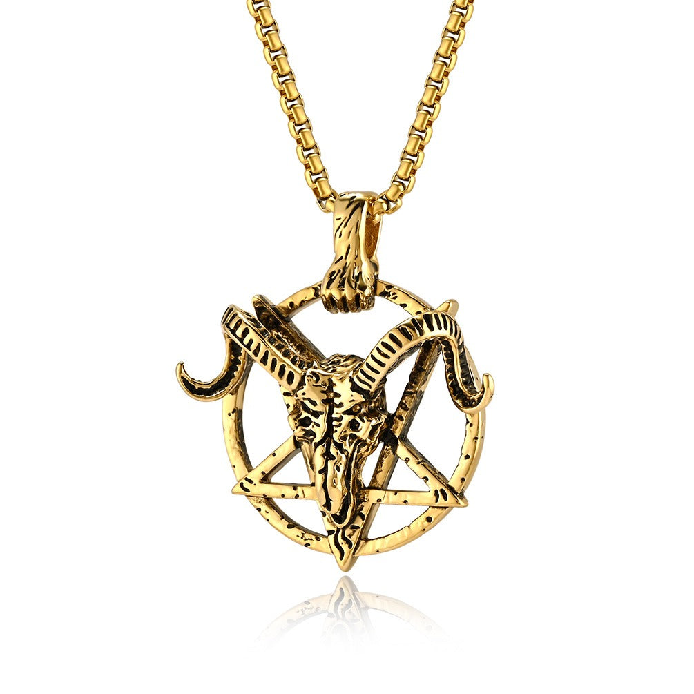 Kemstone Stainless Steel Goat Skull Pentagram Pendant Necklace – Gothic Vintage Design K-PT514