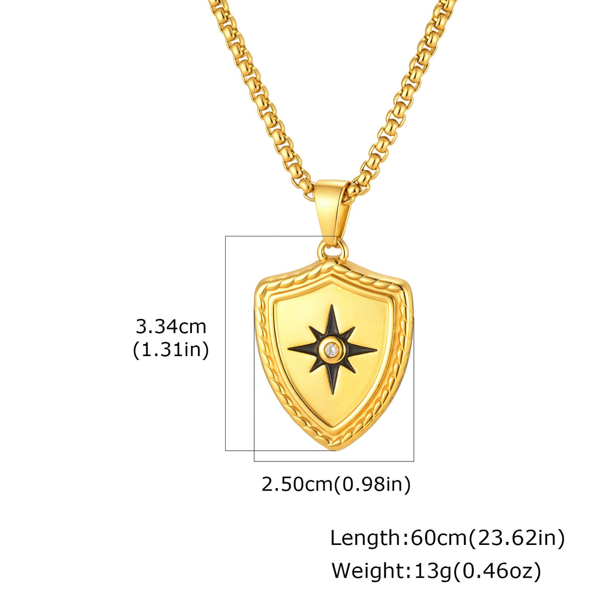 Kemston Eight Point Star Shield Pendant Necklace for Men Stainless Steel PN-2443