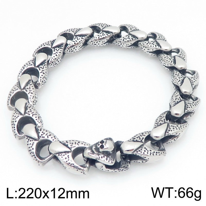 Kemston Skull Clasp Dragon Bone Chain Bracelet for Men Titanium Steel Blackened Punk Biker Heavy Link KB209637-KJX