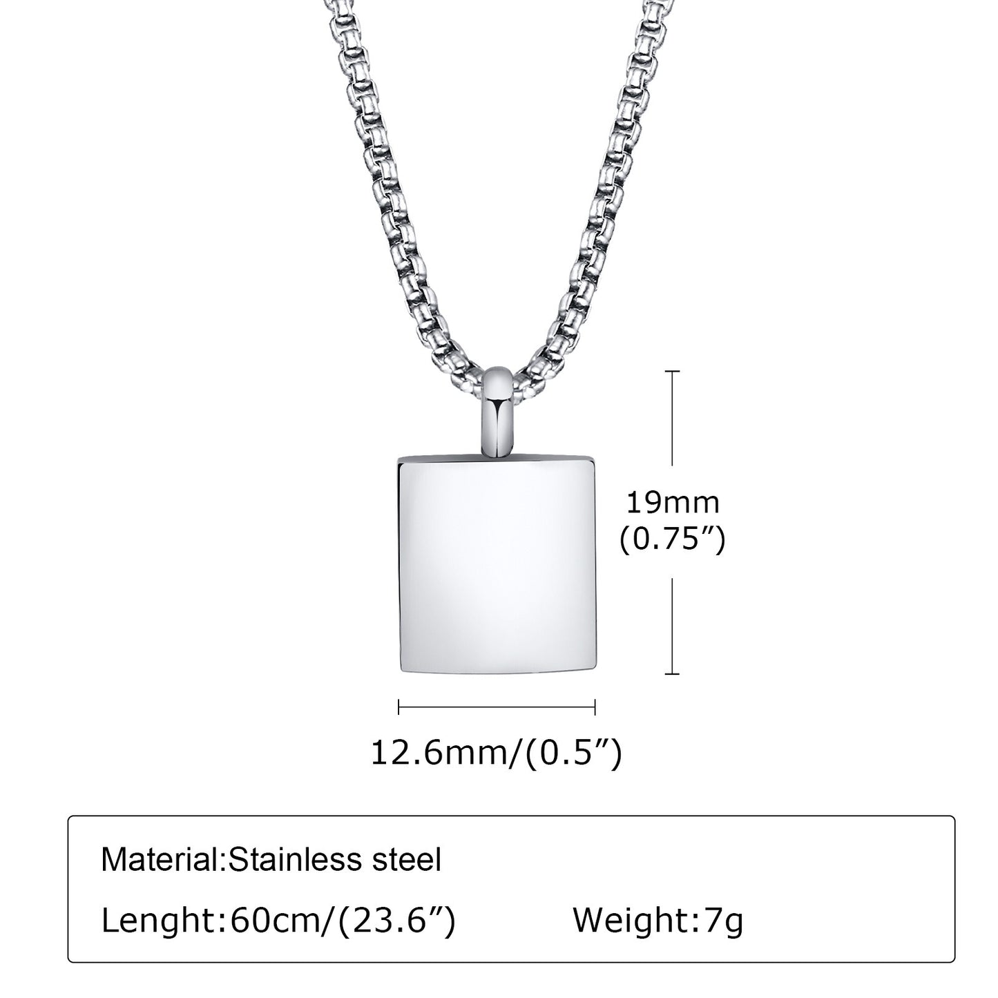 Kemstone Square Keepsake Pendant Necklace for Men Women Stainless Steel Minimalist Locket PN-1871