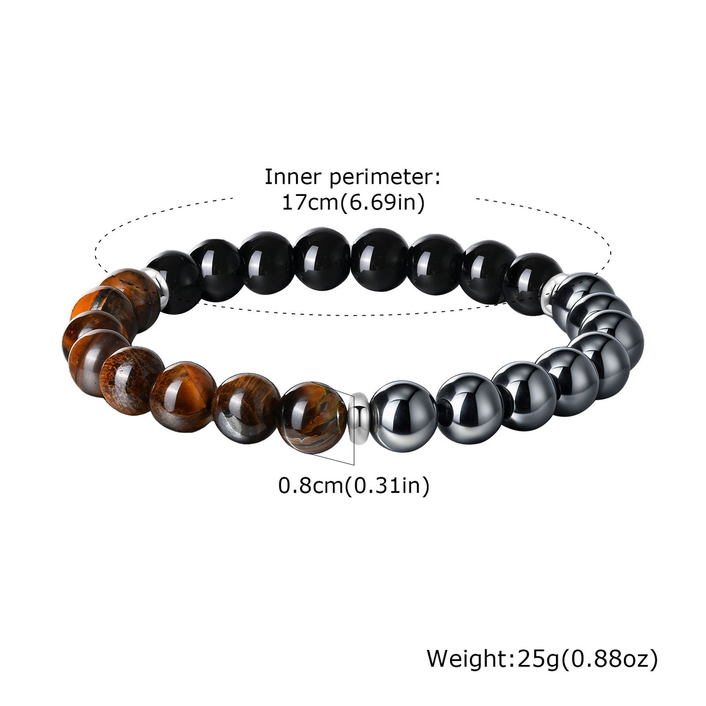 Kemstone Stainless Steel Tiger Eye & Obsidian Beaded Bracelet for Men BR-2448