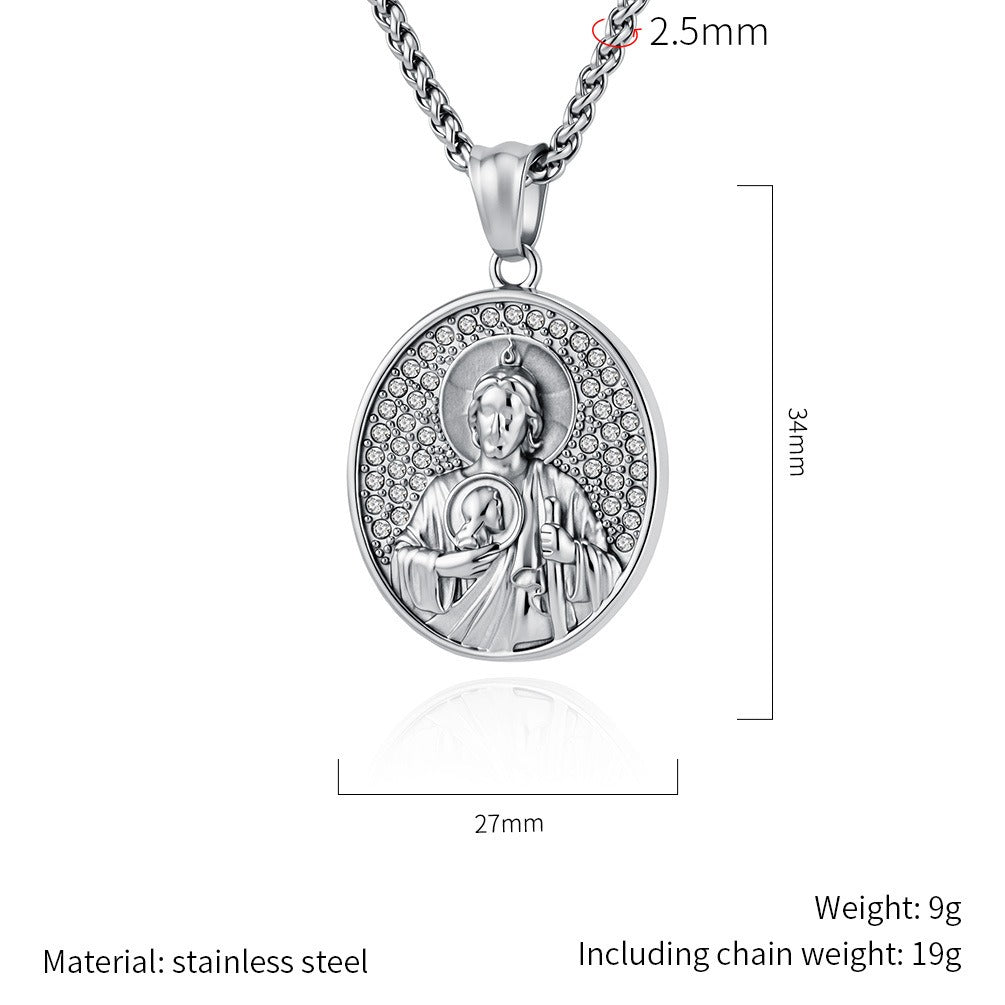Kemston Stainless Steel Portrait Pendant Necklace for Men Vintage Medallion Style K-PT731