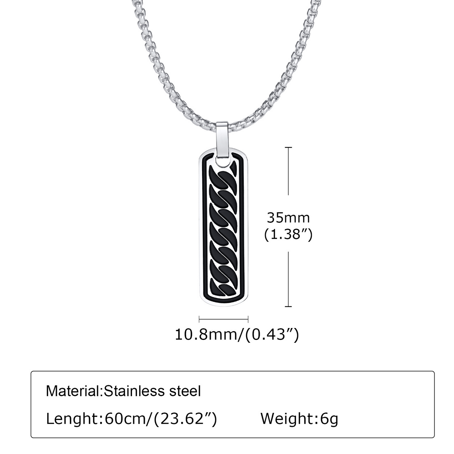 Kemstone Stainless Steel Chain Link Bar Pendant Necklace for Men Tag Style PN-1806