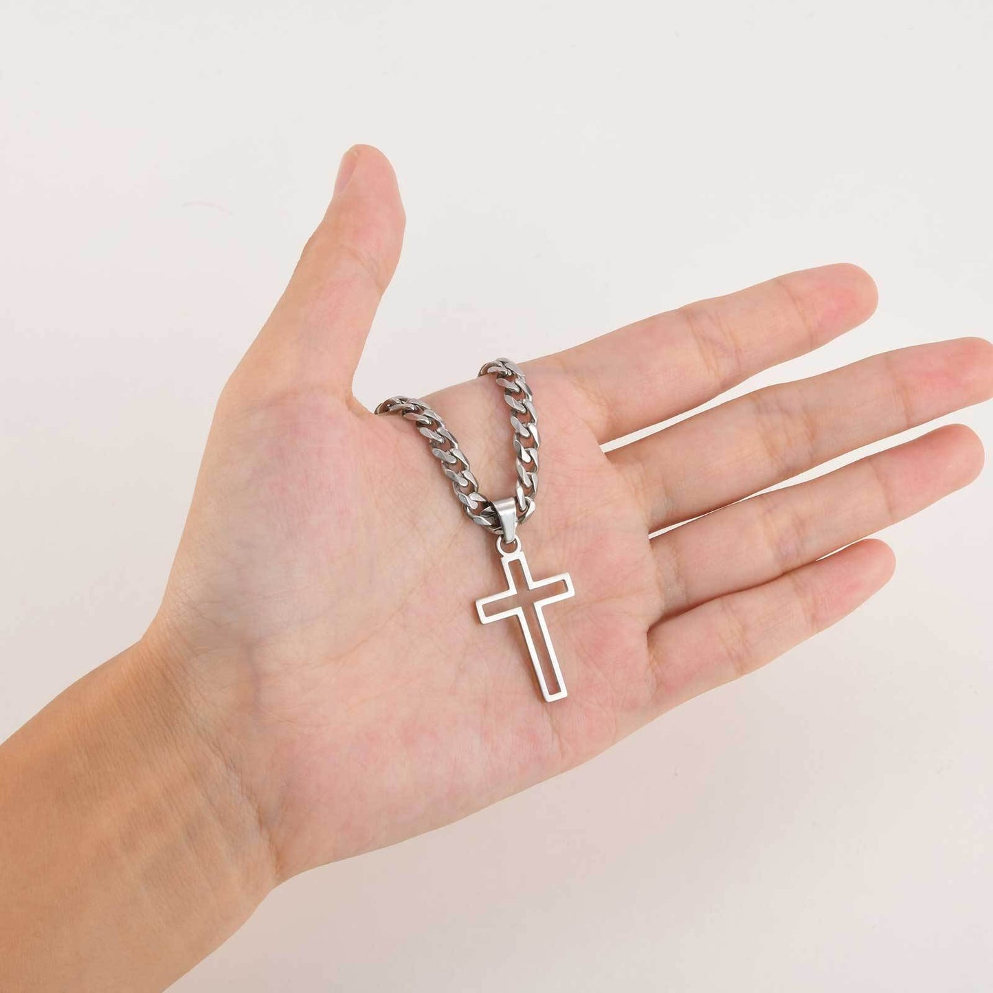 Kemstone Men’s Stainless Steel Hollow Cross Necklace – Cuban Chain PN-1531