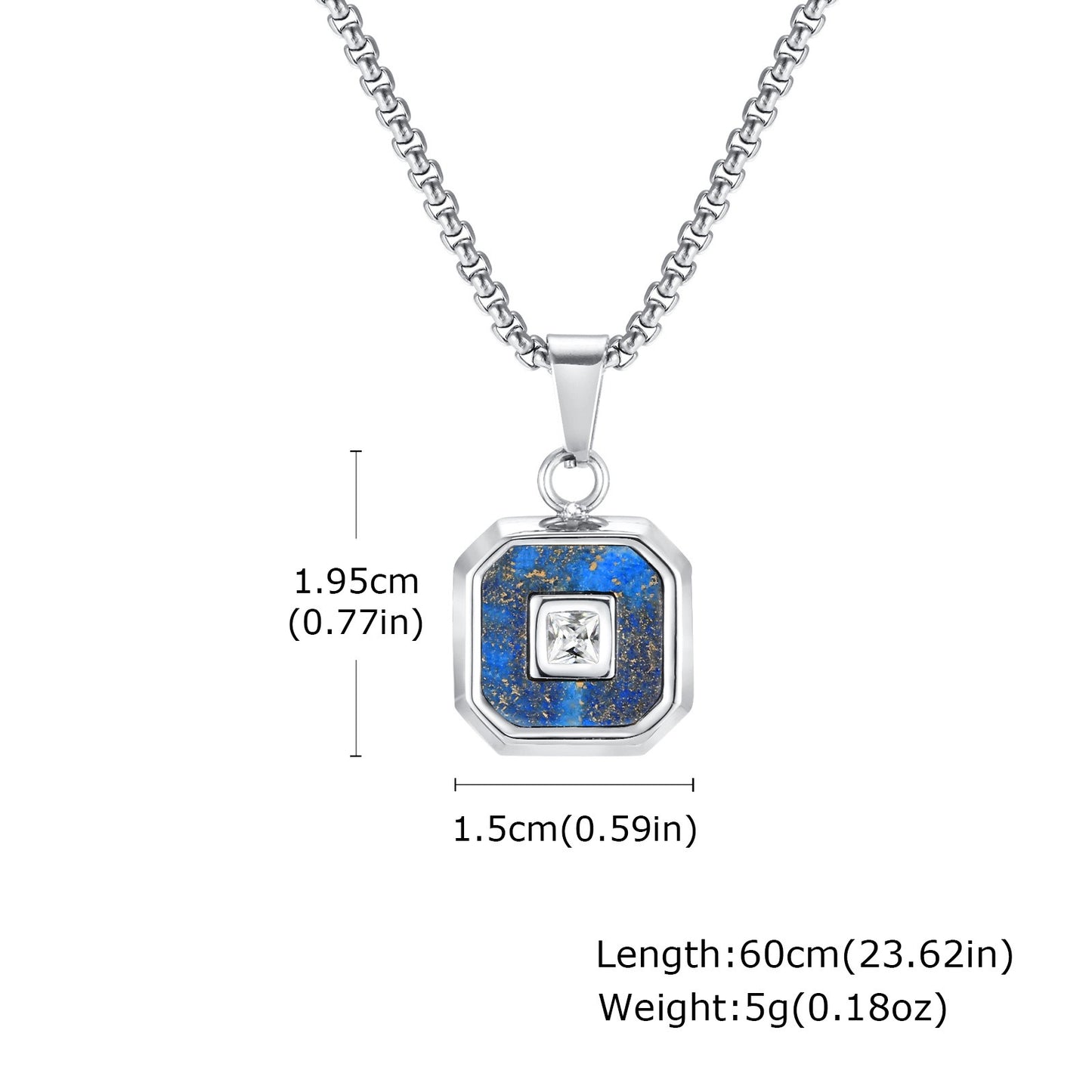 Kemstone Men’s Stainless Steel Lapis Lazuli Cubic Zirconia Pendant Necklace – Gold Silver Black PN-2074