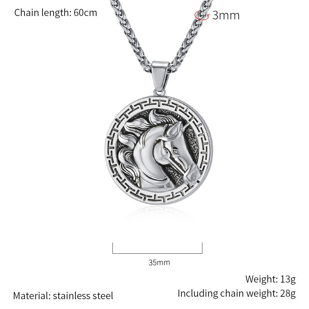 Kemstone Stainless Steel Horse Head Medallion Pendant Necklace for Men K-PT607