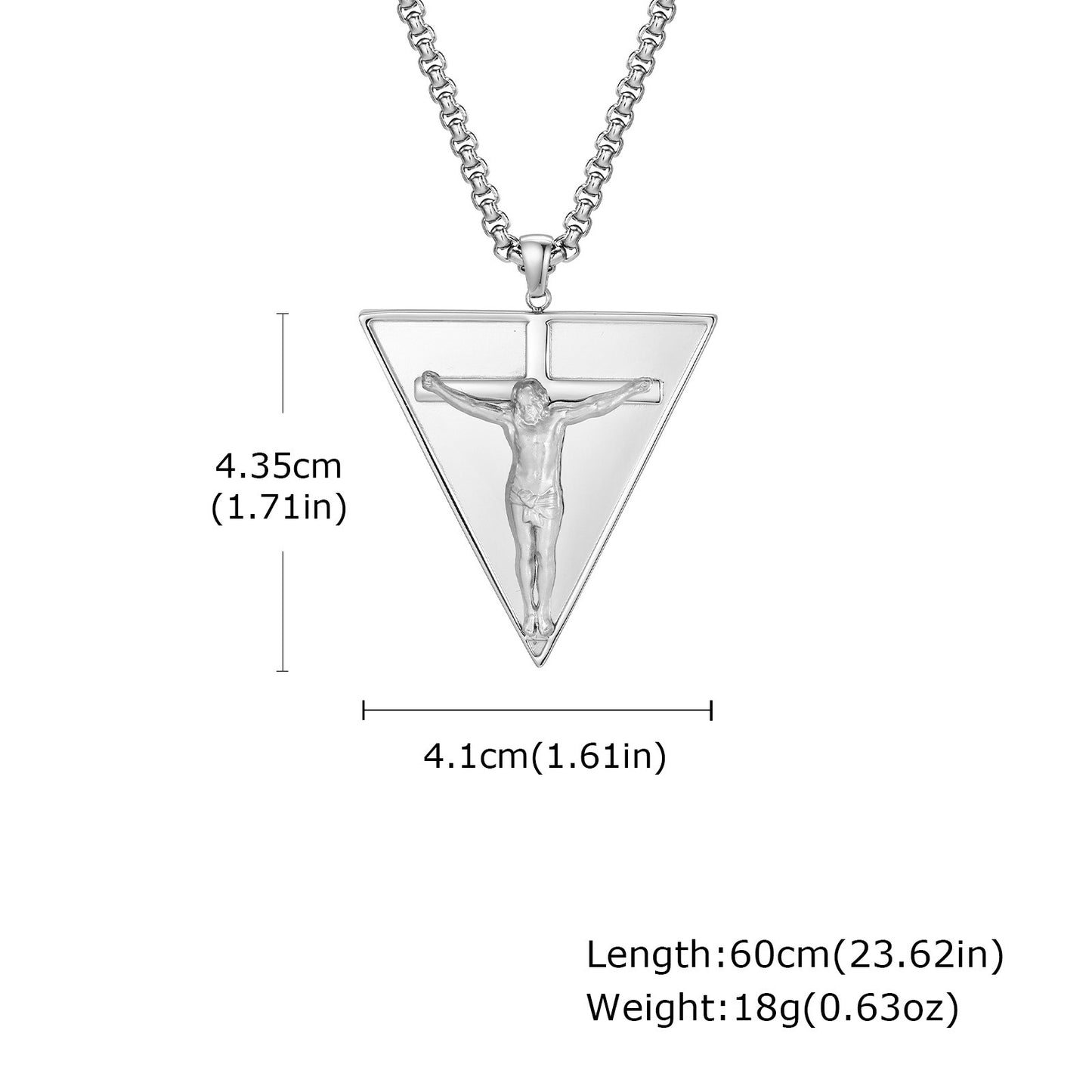 Kemstone Triangle Cross Pendant Necklace Stainless Steel Punk Style for Men Silver PN-2349S