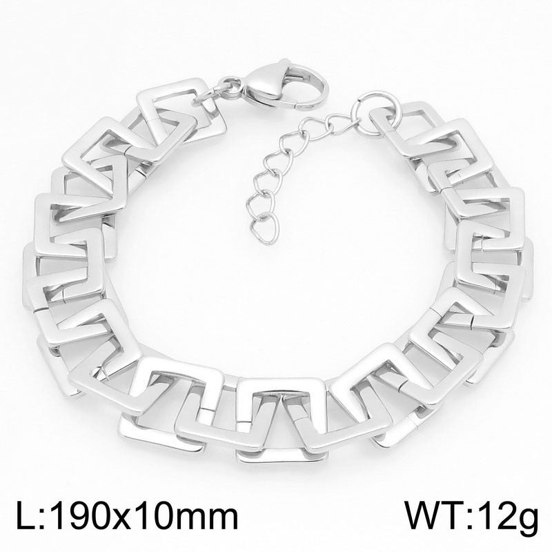 Kemstone Square Link Chain Necklace Bracelet Stainless Steel for Men Women KB211661-KFC