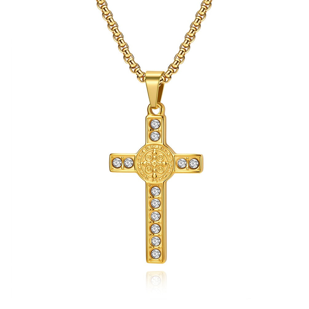 Kemstone Stainless Steel Cross Medallion Pendant Necklace for Men Silver Gold Black K-PT724