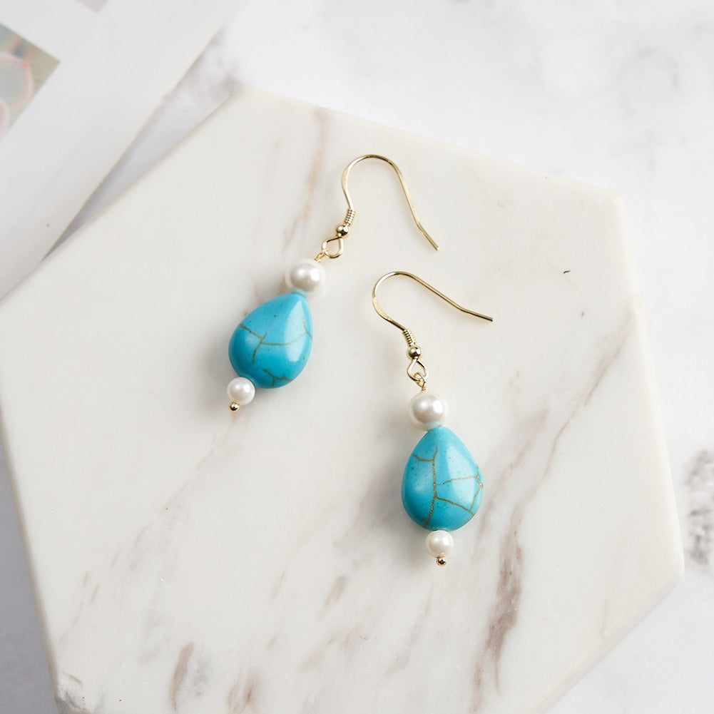 Kemstone 925 Sterling Silver Turquoise Drop Earrings for Women Shell Pearl Dangle GME48