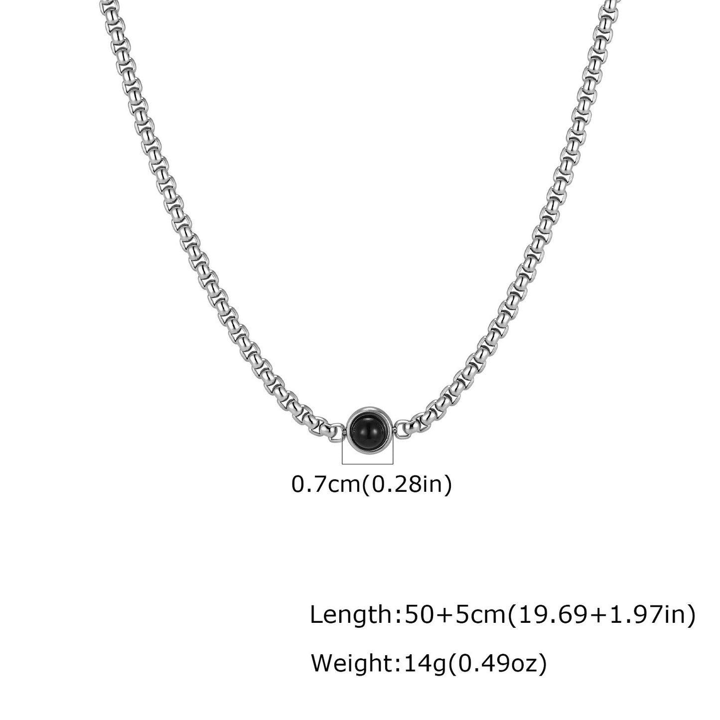 Kemston Stainless Steel Black Stone Beaded Necklace for Men Vintage Style NC-2944S