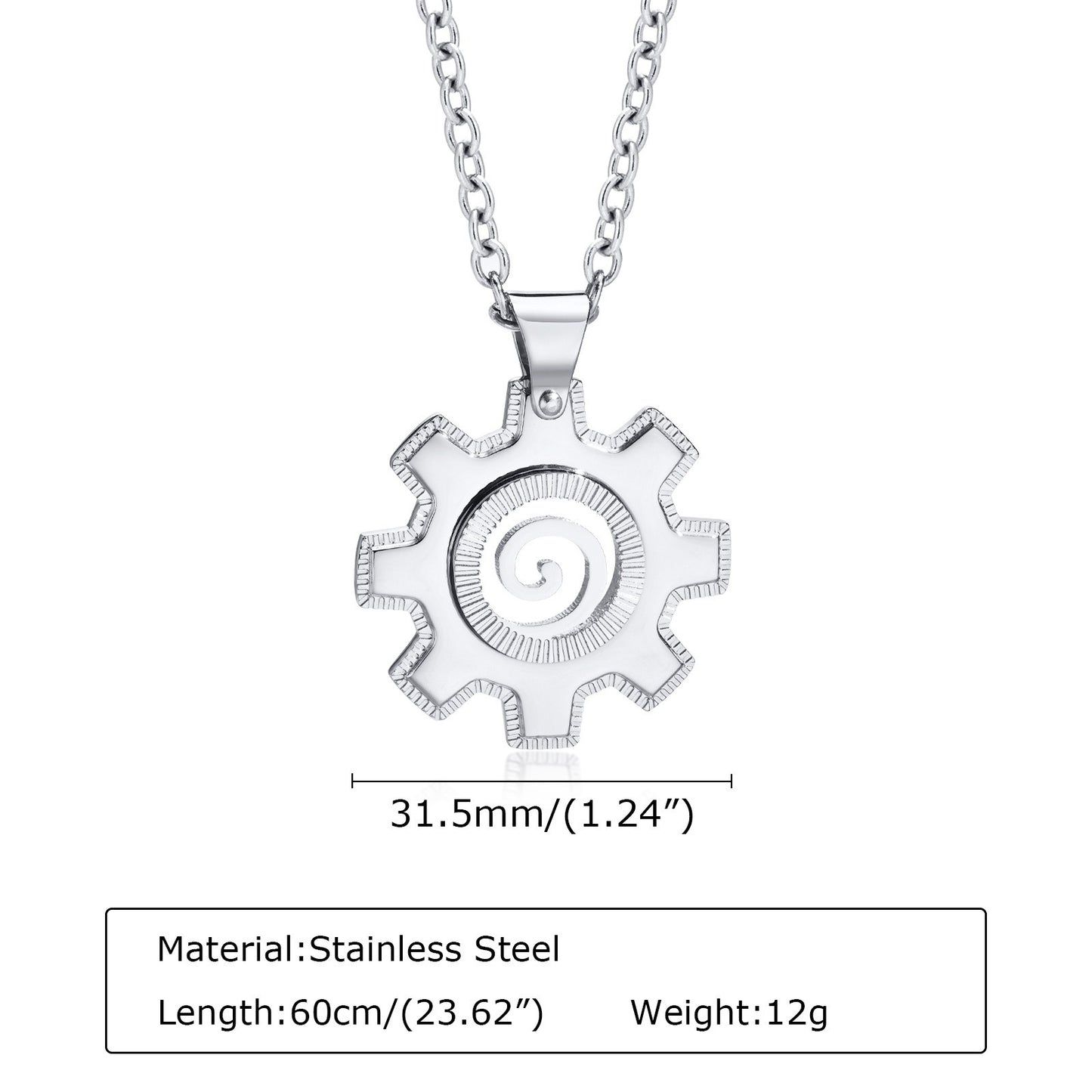 Kemstone Men’s Stainless Steel Gear Pendant Necklace – Industrial Style 60cm PN-650