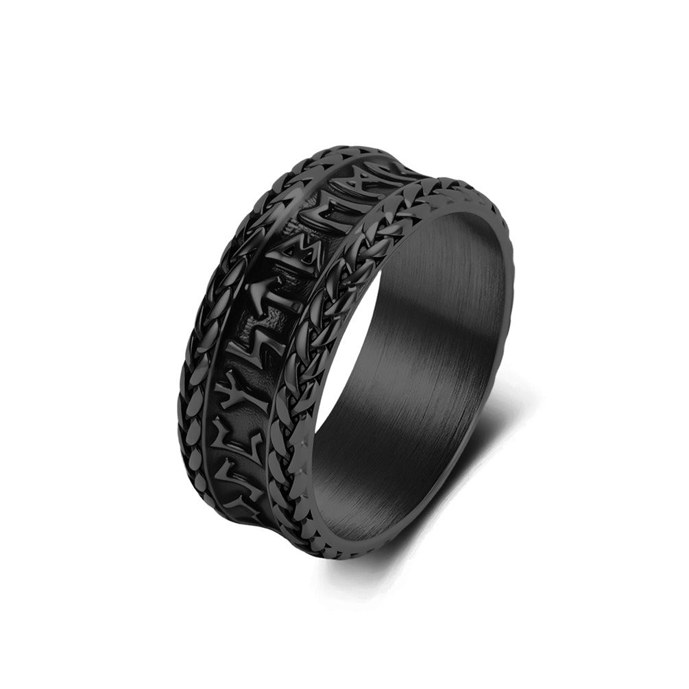 Kemstone Stainless Steel Viking Rune Ring for Men Wide Engraved Silver Gold Black K-R1151