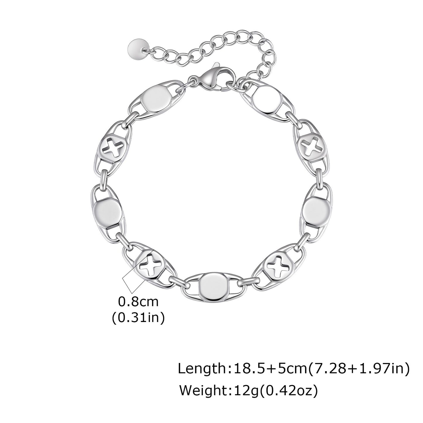 Kemston Stainless Steel Hollow Cross Chain Bracelet for Men Layered Stackable Design BR-3111S