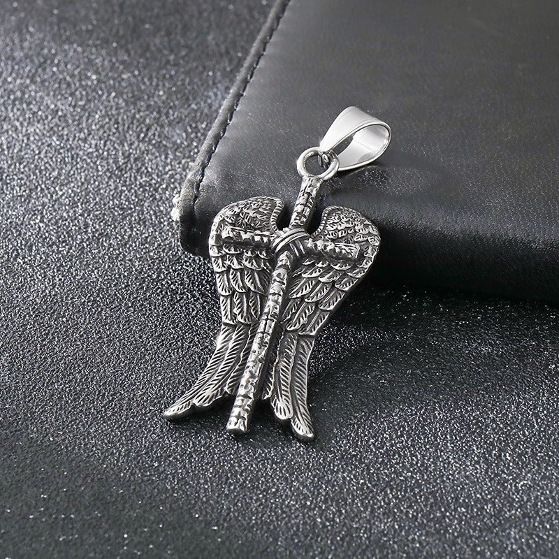 Kemstone Men’s Angel Wing Cross Necklace – Titanium Steel Gothic Pendant KP116184-MZOZ