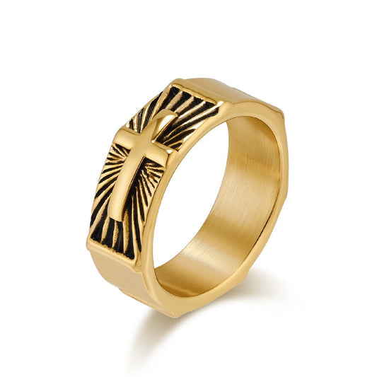 Kemstone Men’s Stainless Steel Cross Ring – Vintage Faith Gothic Band K-R938