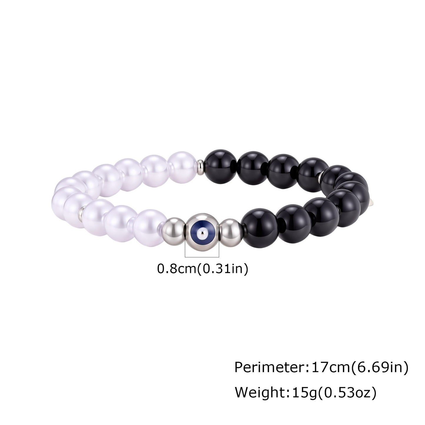 Kemstone Black Onyx Pearl Bead Bracelet for Men Stainless Steel Blue Eye Detail BR-2918