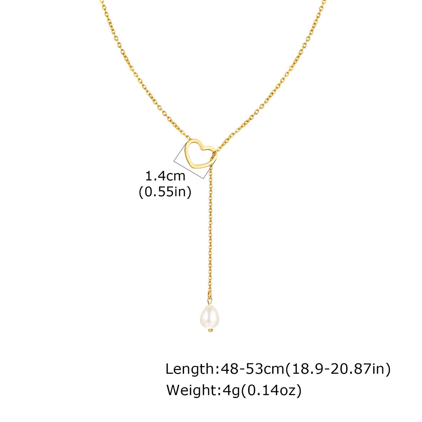 Titanium Steel Flat Cross Chain Necklace with Baroque Pearl & Heart Clasp – Y-Shaped Golden Statement Jewelry for Women NC-1974