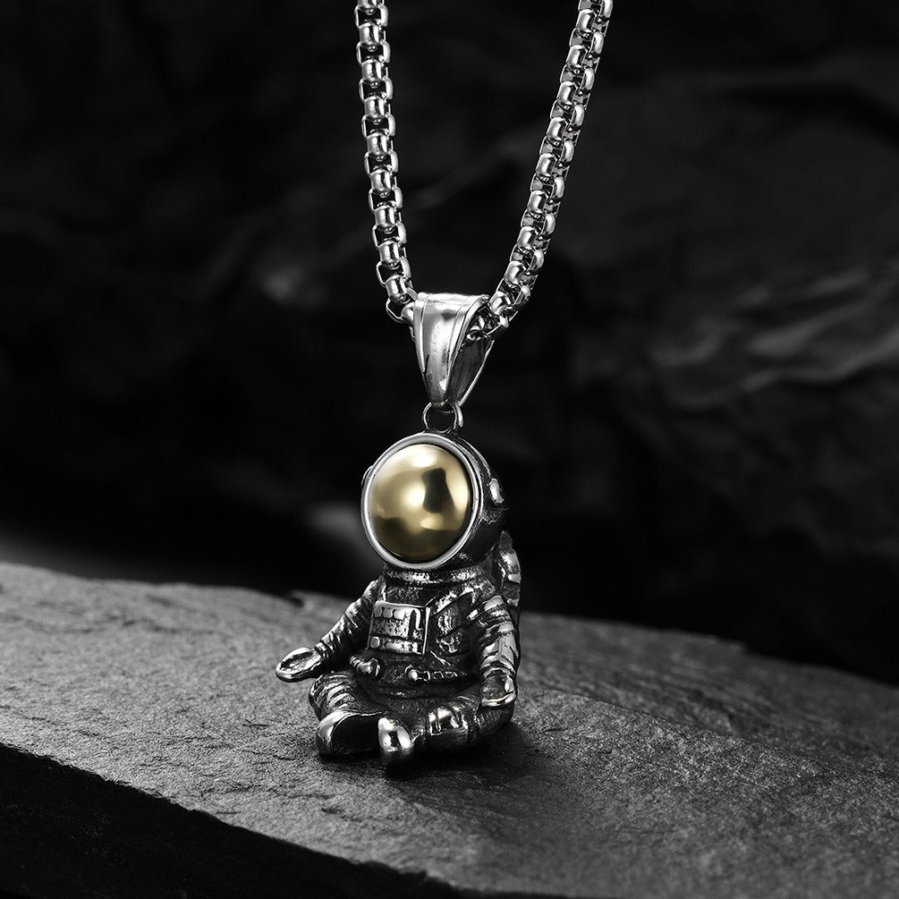 Kemstone Astronaut Pendant Necklace Titanium Steel Space Charm for Men Women K-PT402
