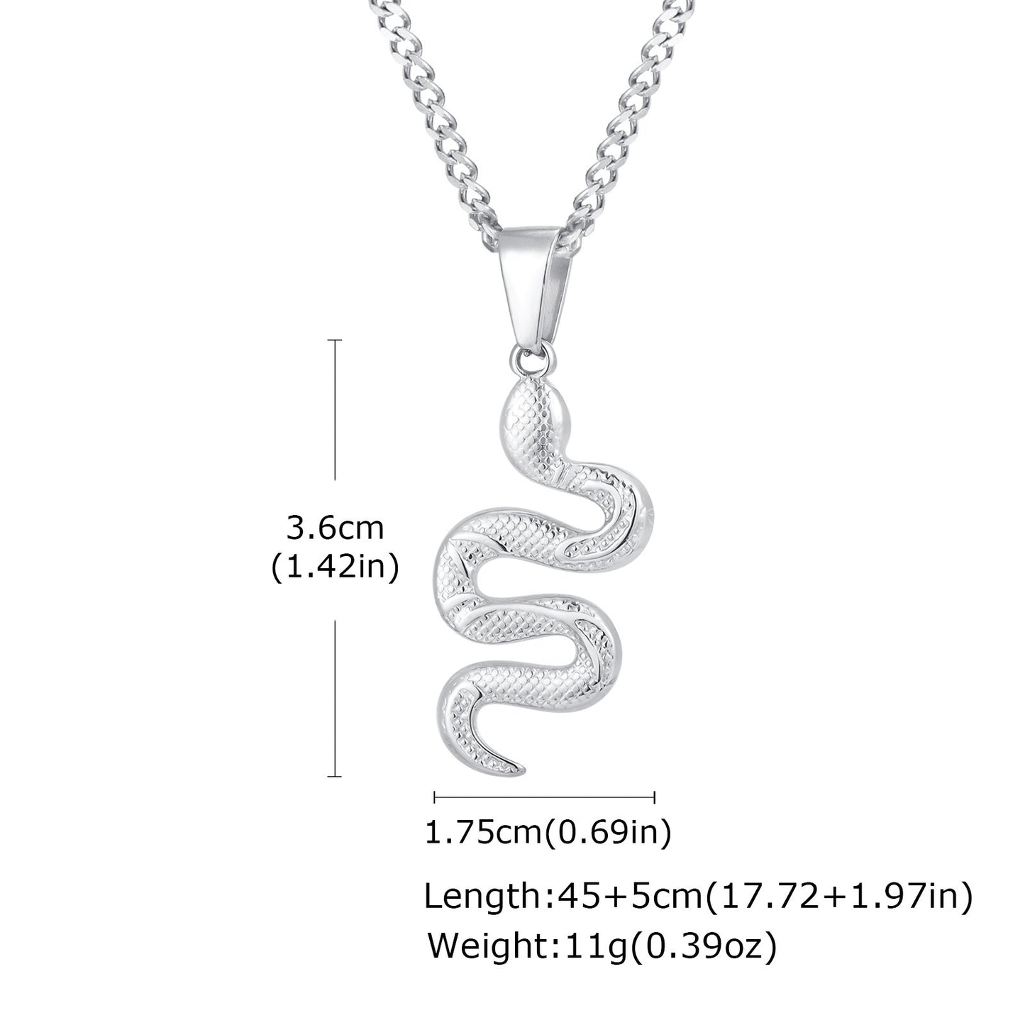 Kemstone Stainless Steel Snake Pendant Necklace – Hip Hop Street Style Chain for Men NC-2221