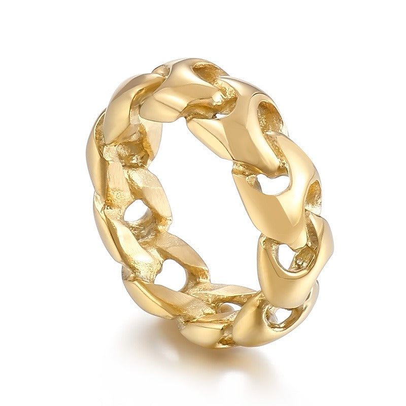 Kemstone Dragon Bone Chain Ring – Gold Titanium Steel Biker Jewelry for Men | Gothic Streetwear Accessory KR104681-KJX