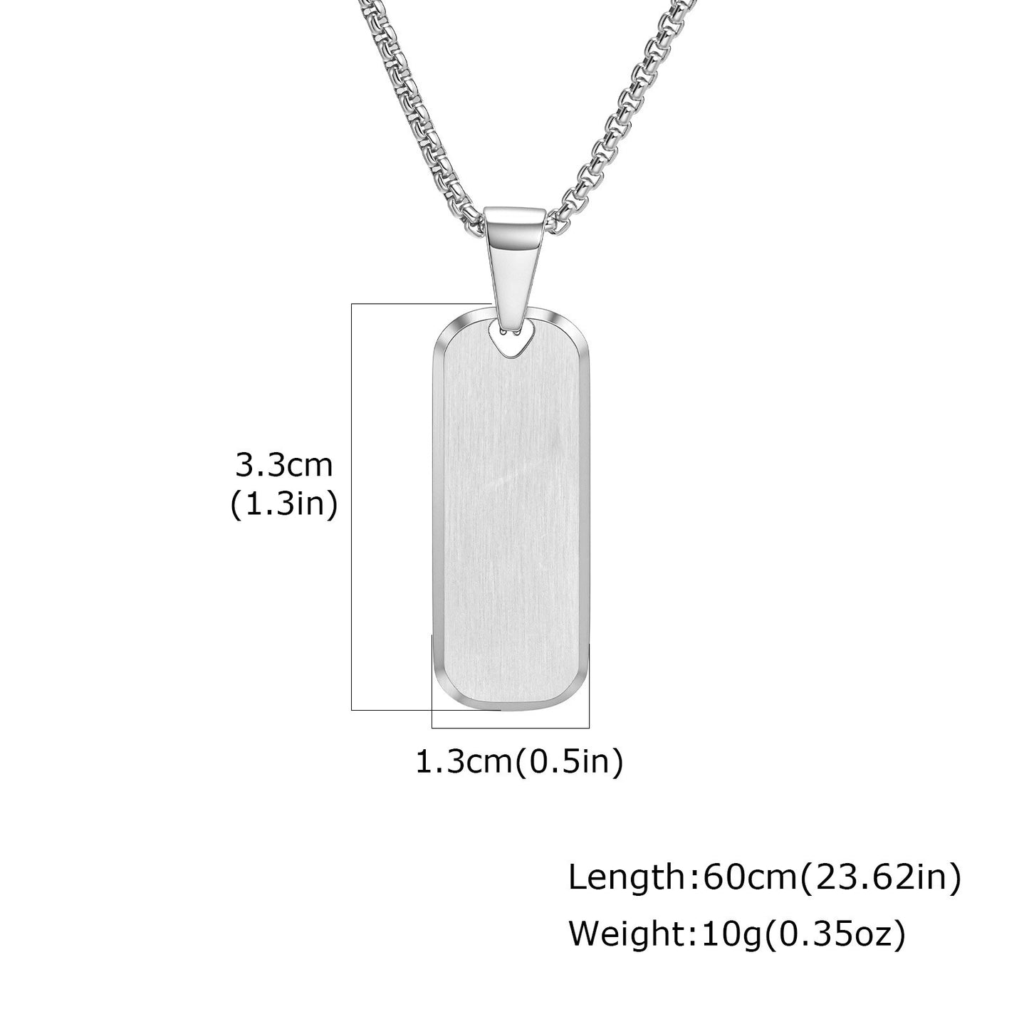 Kemstone Tag Pendant Necklace Beveled Edge Stainless Steel Rectangle Plate for Men PN-1896