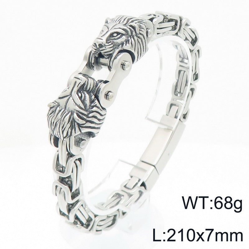 Kemstone Titanium Steel Lion Head Cuban Bracelet for Men KB208296-KFC