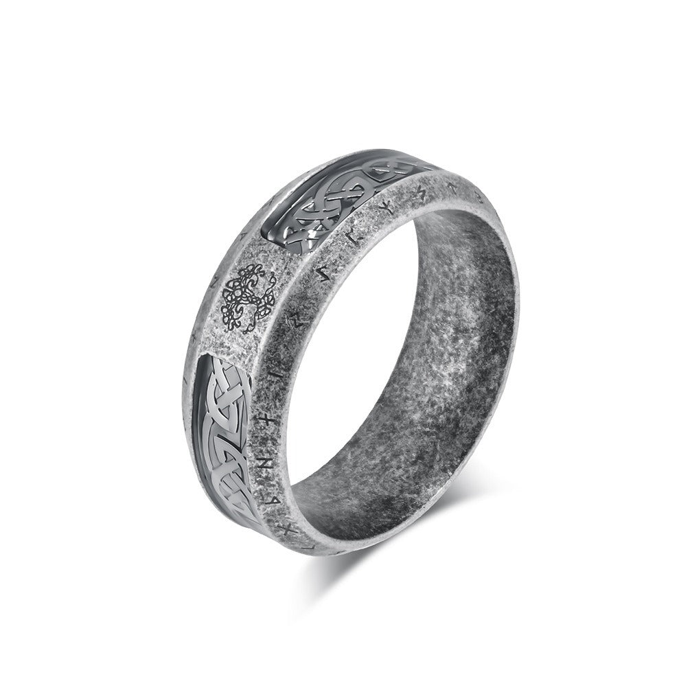 Kemstone Stainless Steel Viking Rune Ring – Tree of Life & Eternal Knot K-R919