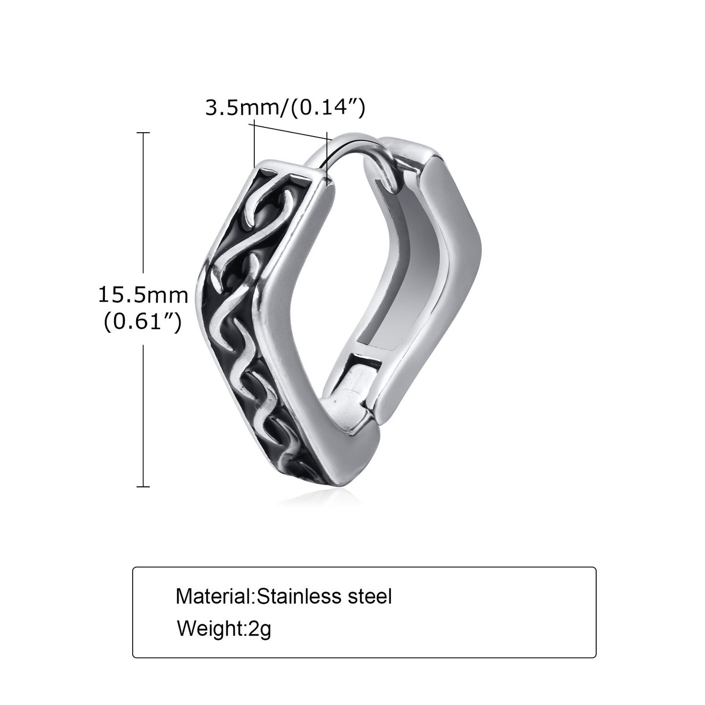 Kemstone Stainless Steel Hoop Earrings – Silver Gothic Punk Huggie Jewelry for Men EH-48