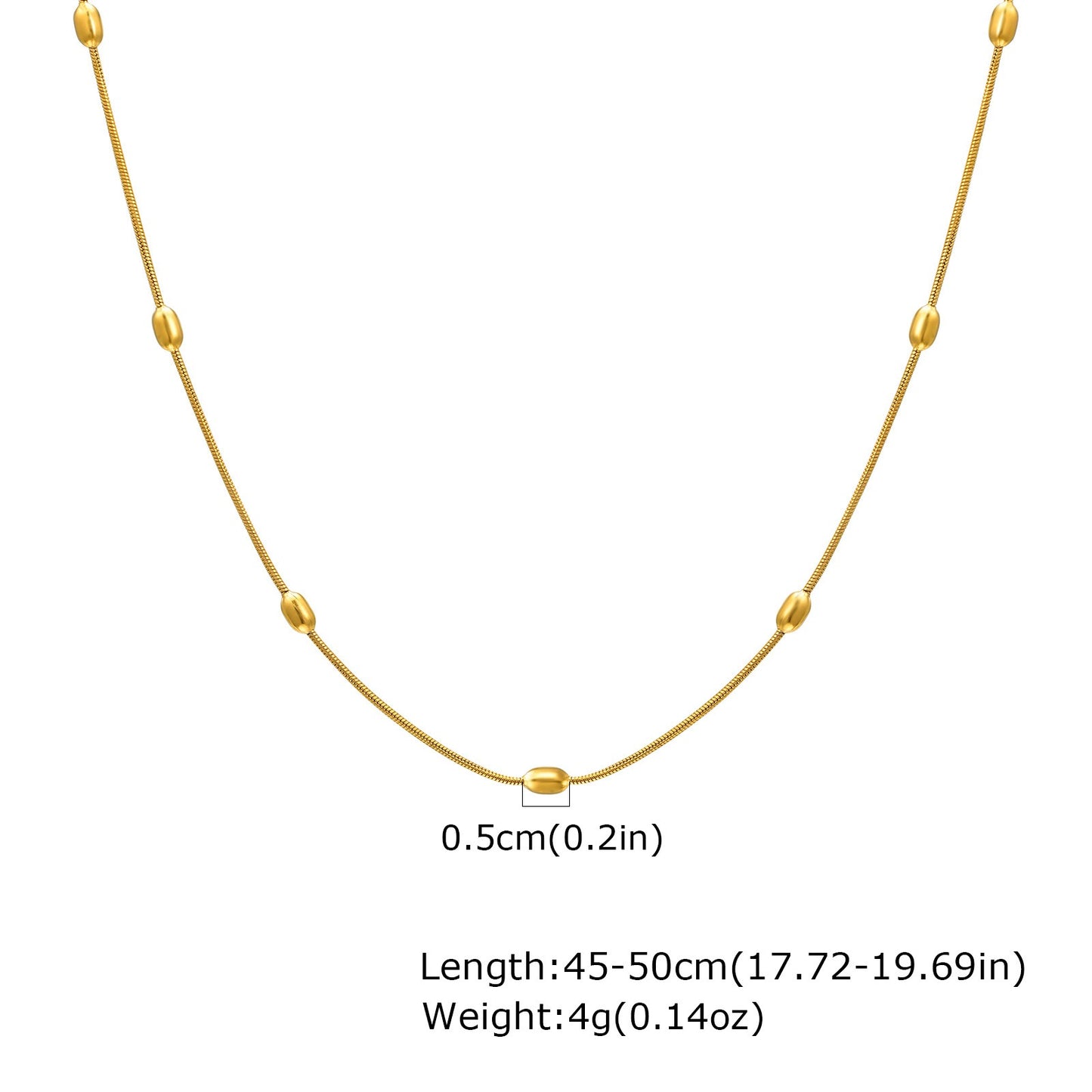 Collar de cadena de serpiente Kemstone de acero inoxidable dorado - Diseño delicado con cuentas para mujer, joya minimalista para el día a día NC-1639
