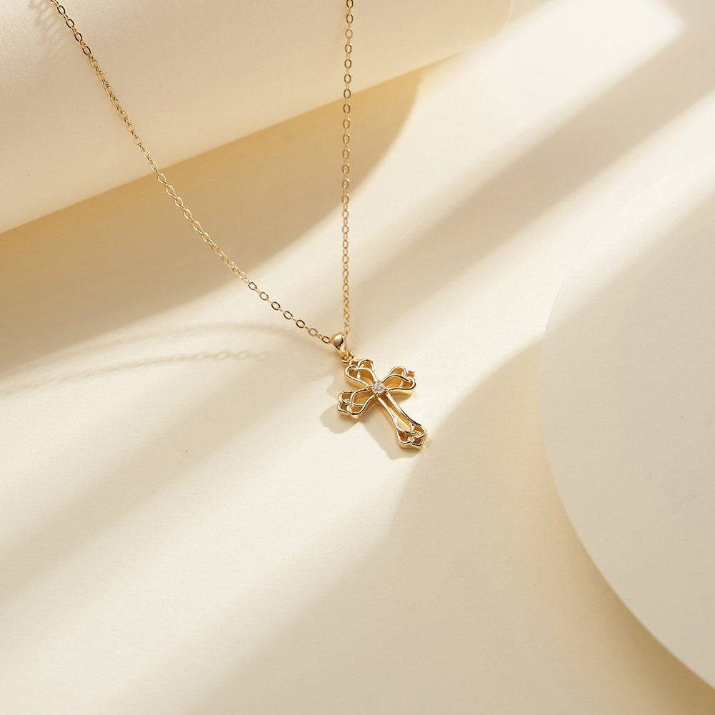 Kemstone 925 Sterling Silver Celtic Knot Cross Necklace for Women Cubic Zirconia Pendant Gold Silver APN42