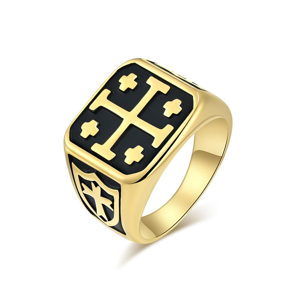 Kemstone Jerusalem Cross Stainless Steel Ring for Men – Vintage Design K-R781