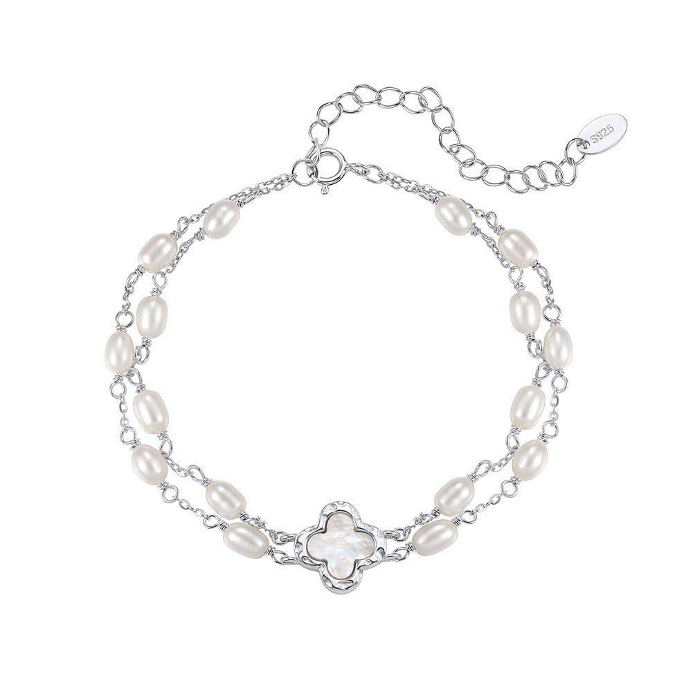 Kemston Double Layer Freshwater Pearl Bracelet for Women 925 Sterling Silver Gold Plated GPB54